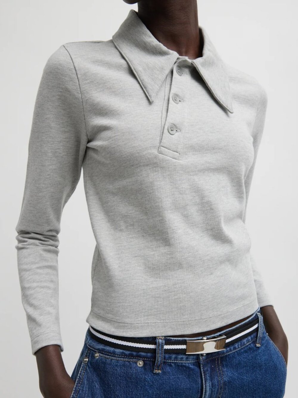 Tibi  Perfect T-Shirt Shrunken Polo, Heather Grey / S /